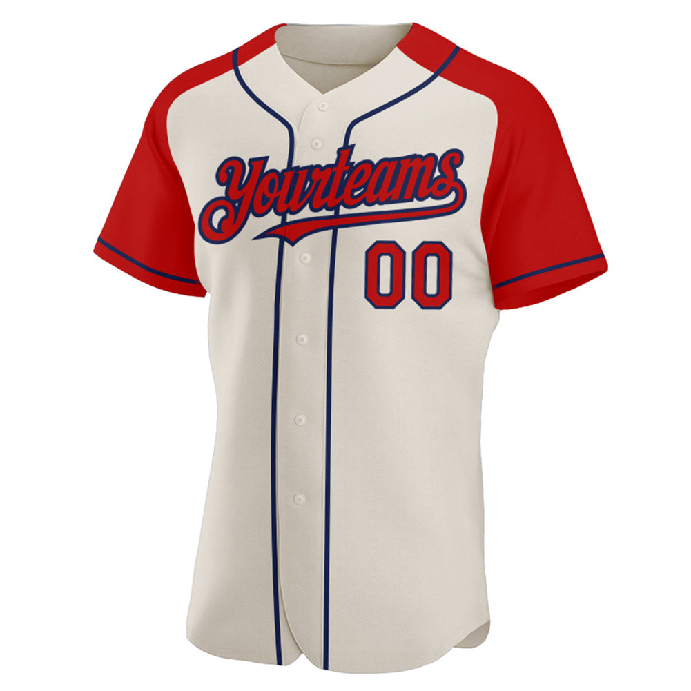 Custom Cream Red-Navy Authentic Raglan Sleeves Baseball Jersey view 2