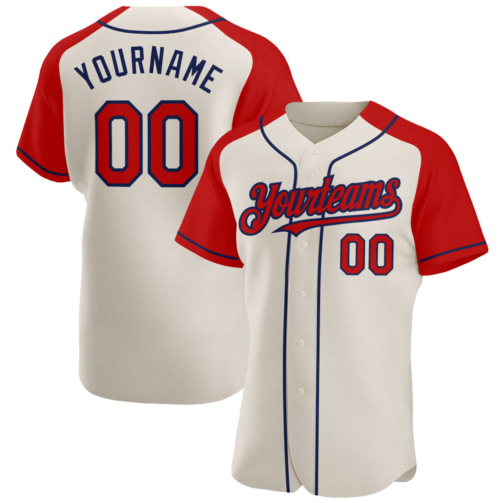 Custom Cream Red-Navy Authentic Raglan Sleeves Baseball Jersey - Main View