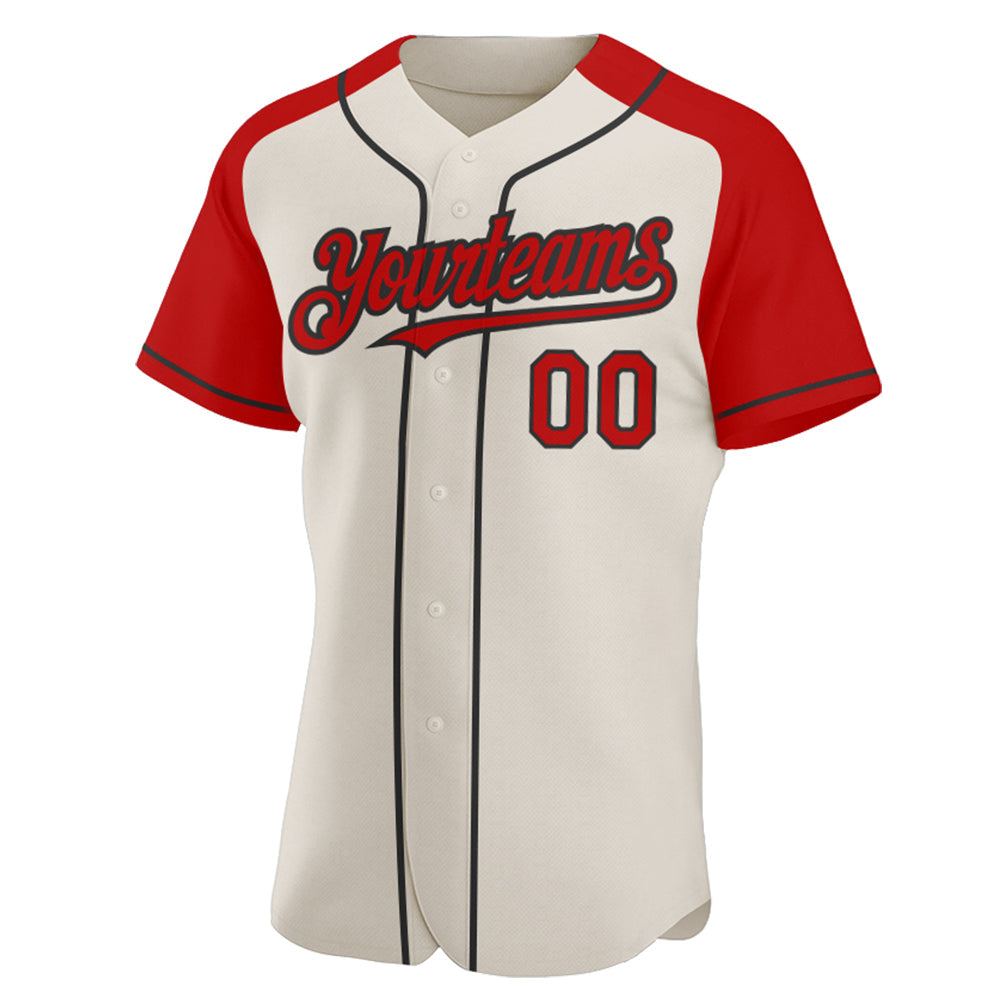 Custom Cream Red-Black Authentic Raglan Sleeves Baseball Jersey view 2