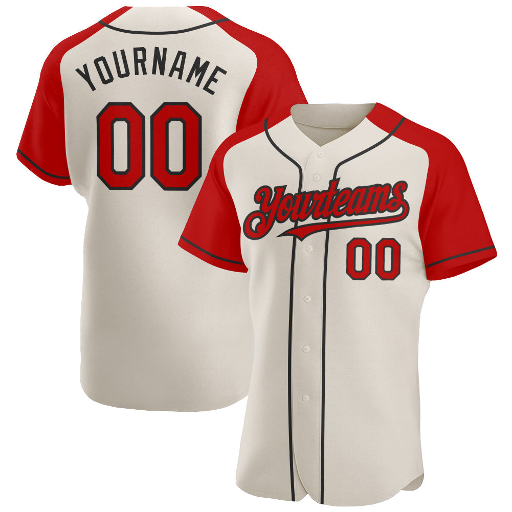Custom Cream Red-Black Authentic Raglan Sleeves Baseball Jersey - Main View
