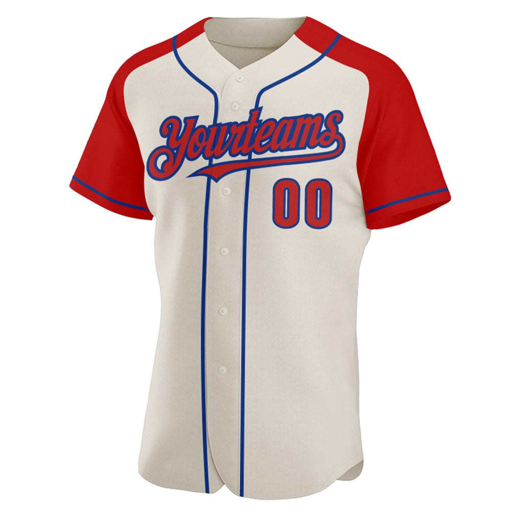 Custom Cream Red-Royal Authentic Raglan Sleeves Baseball Jersey view 2