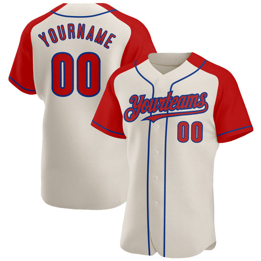 Custom Cream Red-Royal Authentic Raglan Sleeves Baseball Jersey - Main View