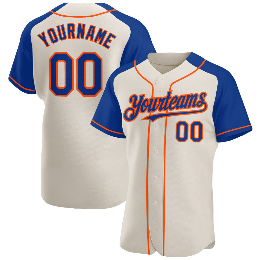 Custom Cream Royal-Orange Authentic Raglan Sleeves Baseball Jersey - Main View