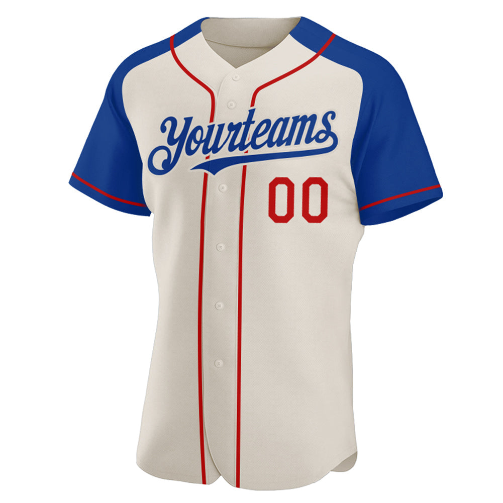 Custom Cream Red-Royal Authentic Raglan Sleeves Baseball Jersey view 2