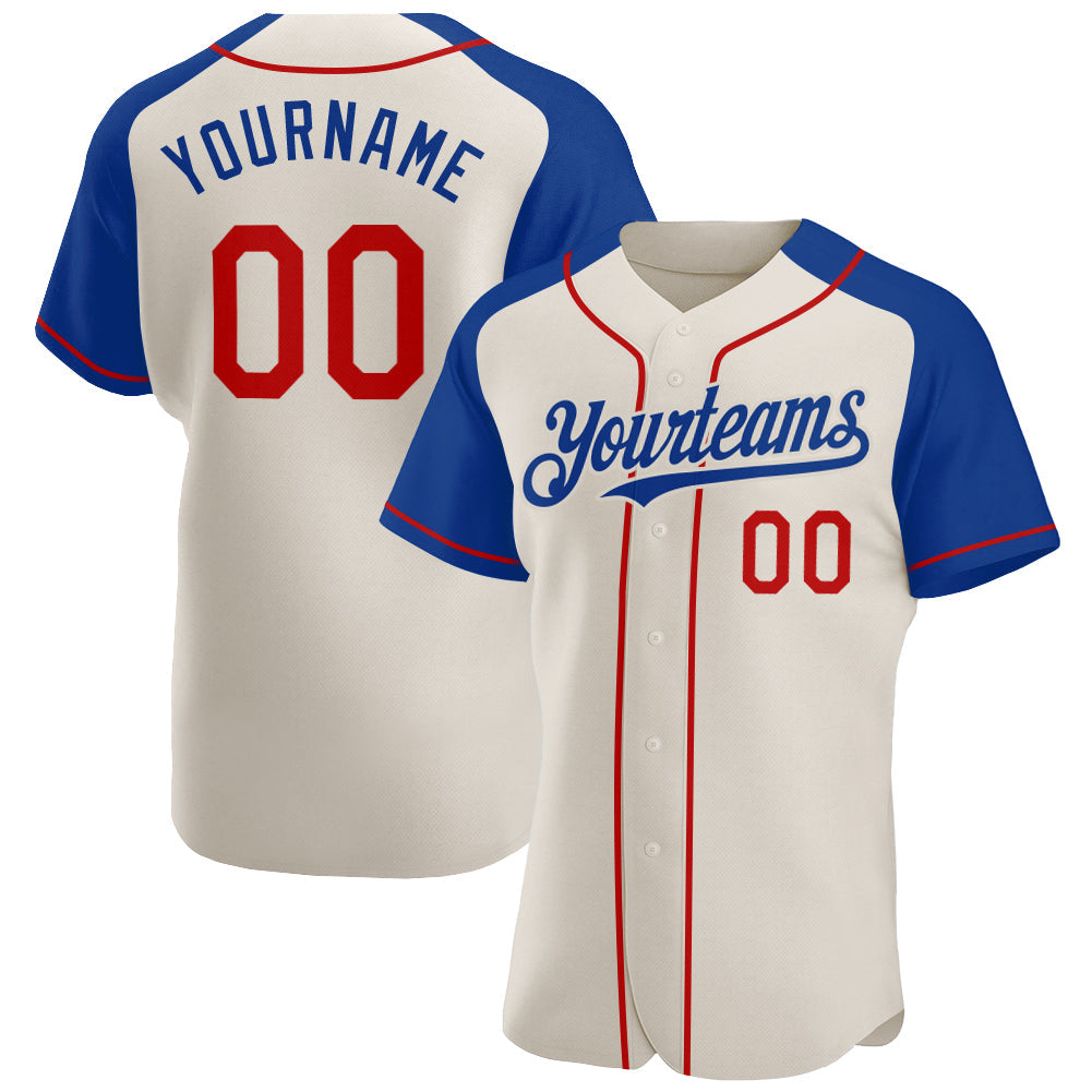 Custom Cream Red-Royal Authentic Raglan Sleeves Baseball Jersey - Main View