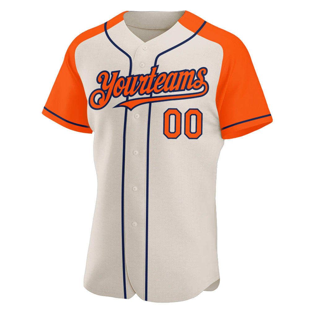 Custom Cream Orange-Navy Authentic Raglan Sleeves Baseball Jersey view 2