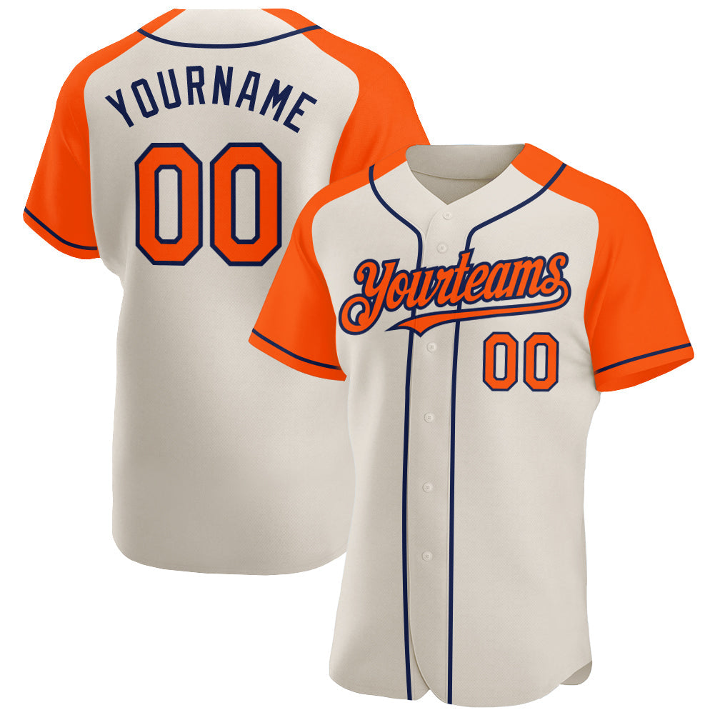 Custom Cream Orange-Navy Authentic Raglan Sleeves Baseball Jersey - Main View