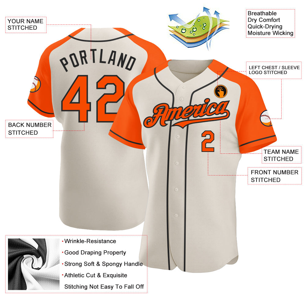 Custom Cream Orange-Black Authentic Raglan Sleeves Baseball Jersey view 3