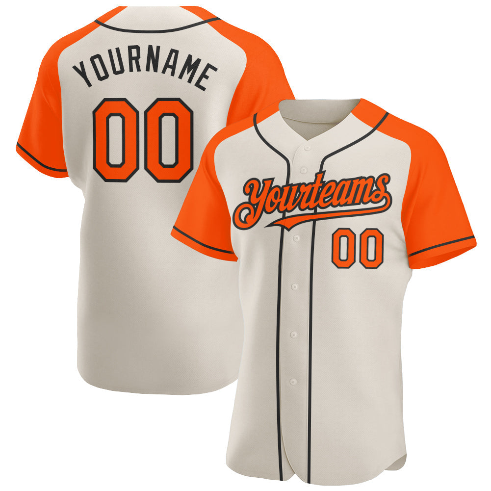 Custom Cream Orange-Black Authentic Raglan Sleeves Baseball Jersey - Main View