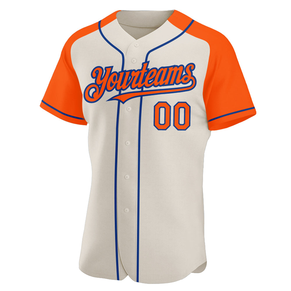 Custom Cream Orange-Royal Authentic Raglan Sleeves Baseball Jersey view 2