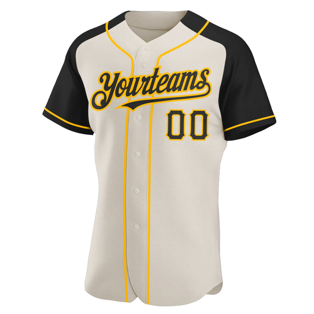Custom Cream Black-Gold Authentic Raglan Sleeves Baseball Jersey view 2