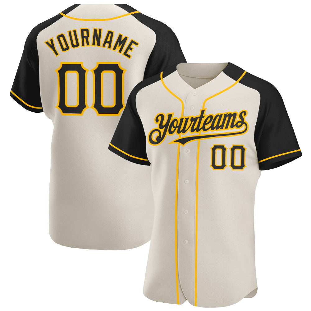 Custom Cream Black-Gold Authentic Raglan Sleeves Baseball Jersey - Main View