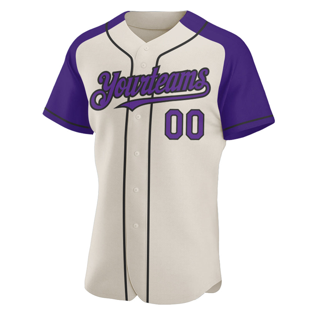 Custom Cream Purple-Black Authentic Raglan Sleeves Baseball Jersey view 2
