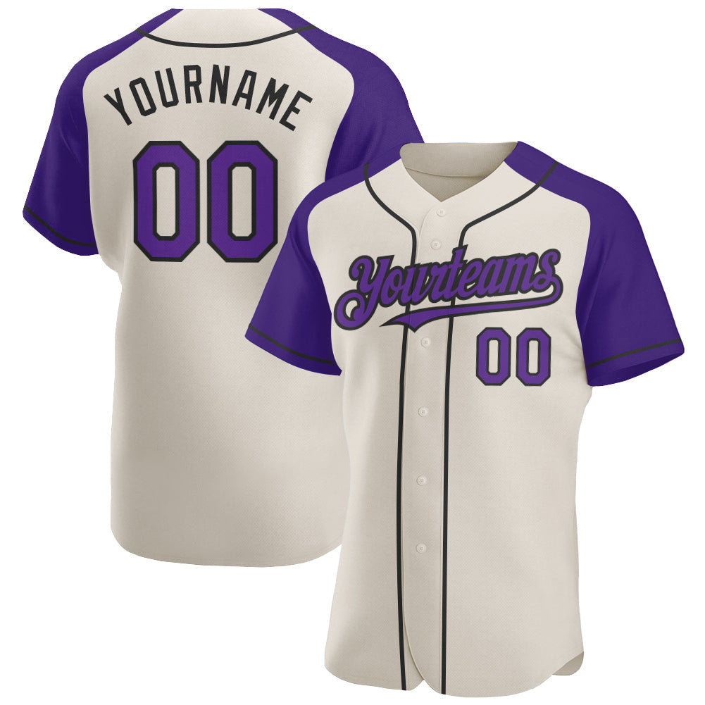 Custom Cream Purple-Black Authentic Raglan Sleeves Baseball Jersey - Main View