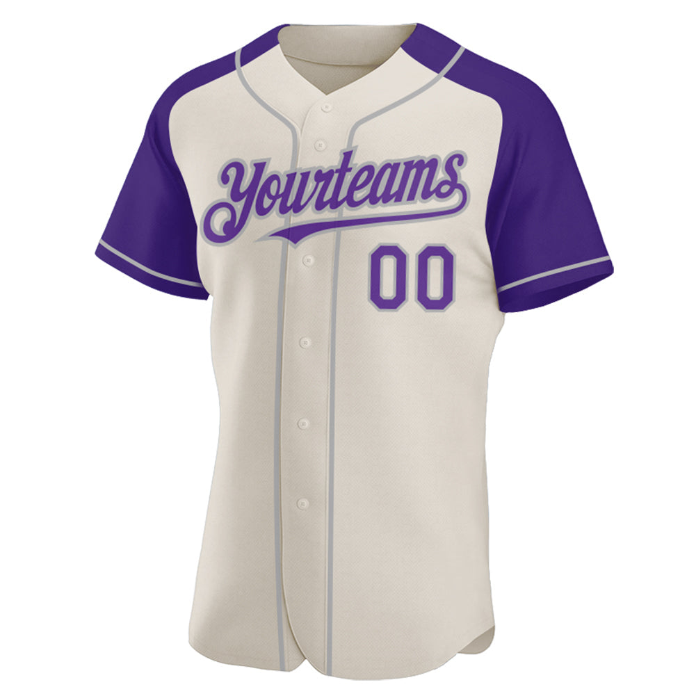 Custom Cream Purple-Gray Authentic Raglan Sleeves Baseball Jersey view 2