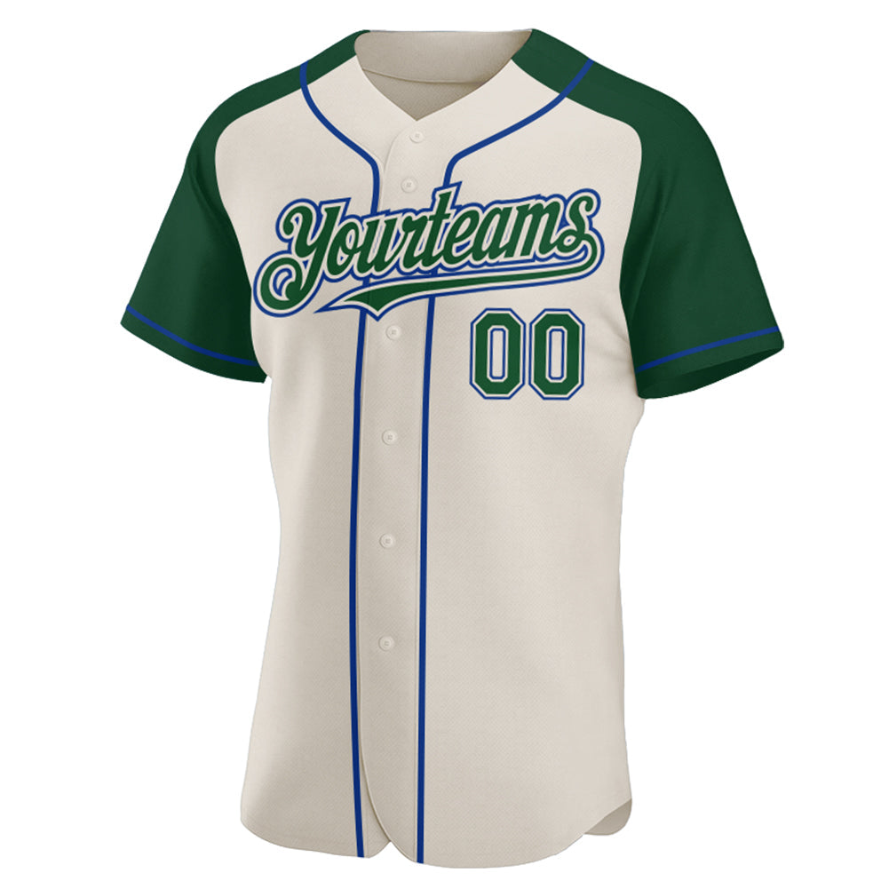 Custom Cream Green-Royal Authentic Raglan Sleeves Baseball Jersey view 2