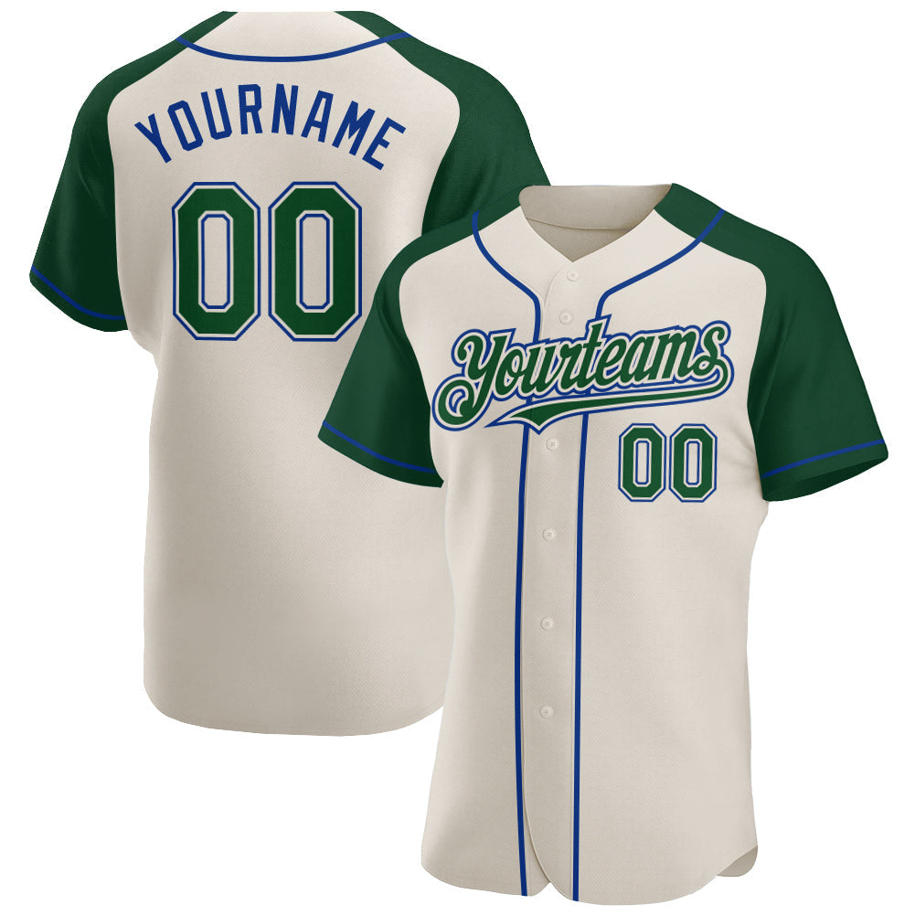 Custom Cream Green-Royal Authentic Raglan Sleeves Baseball Jersey - Main View