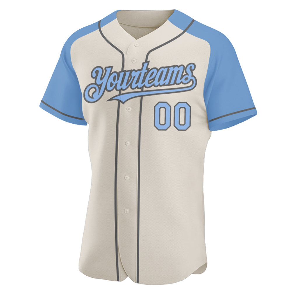 Custom Cream Light Blue-Steel Gray Authentic Raglan Sleeves Baseball Jersey view 2
