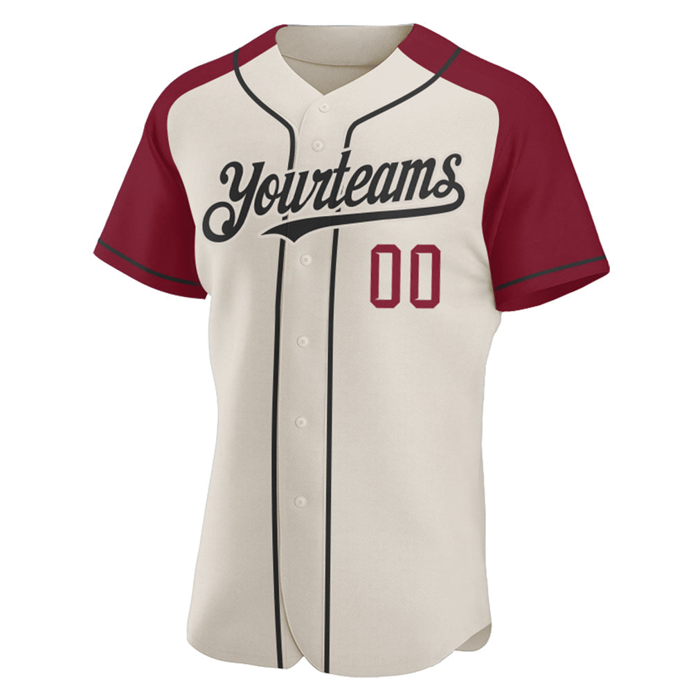 Custom Cream Black-Crimson Authentic Raglan Sleeves Baseball Jersey view 2