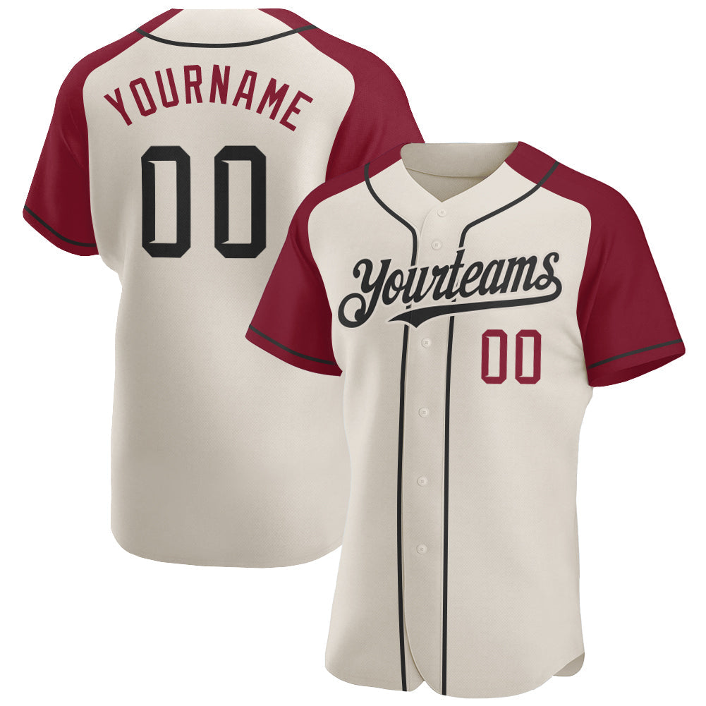 Custom Cream Black-Crimson Authentic Raglan Sleeves Baseball Jersey - Main View