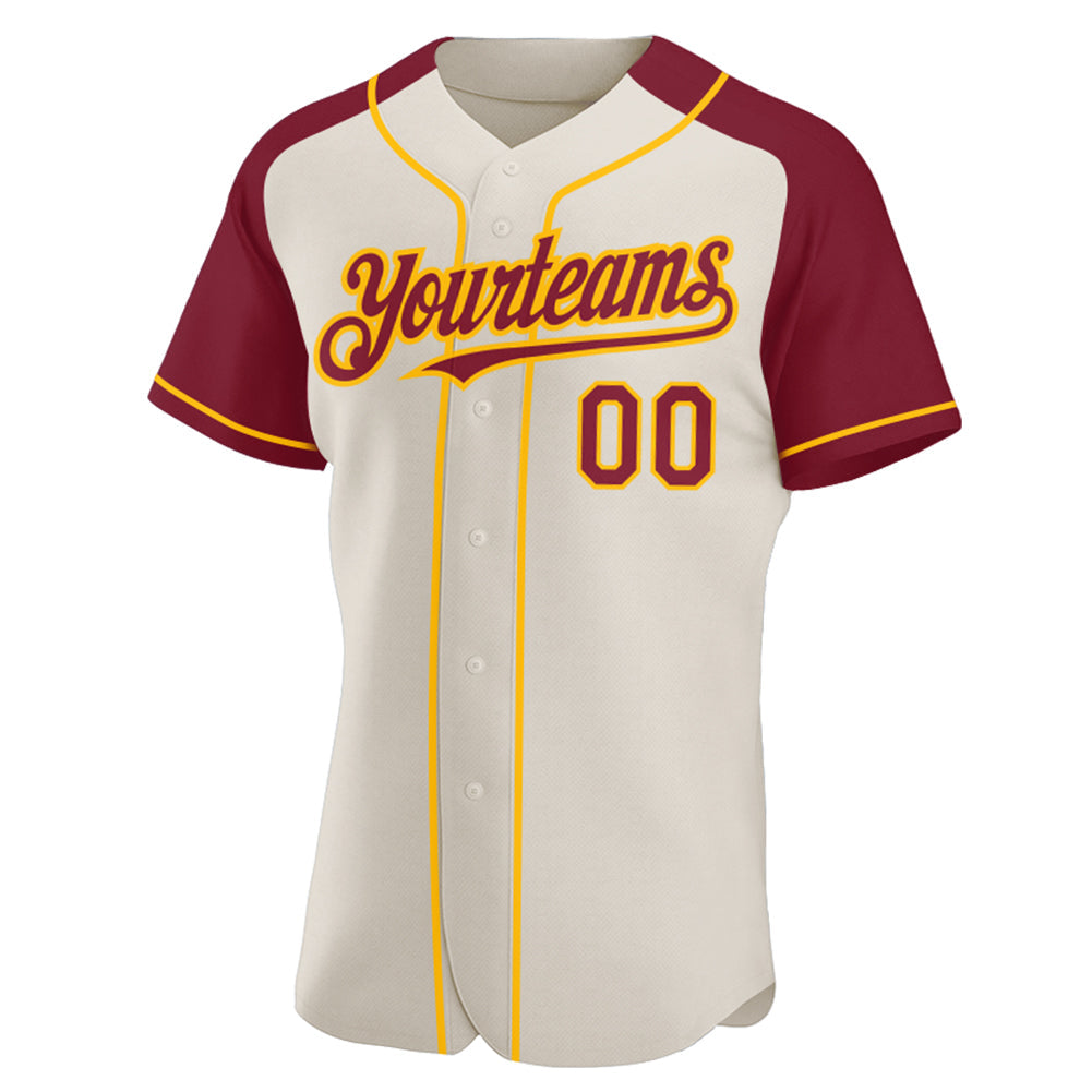 Custom Cream Crimson-Gold Authentic Raglan Sleeves Baseball Jersey view 2