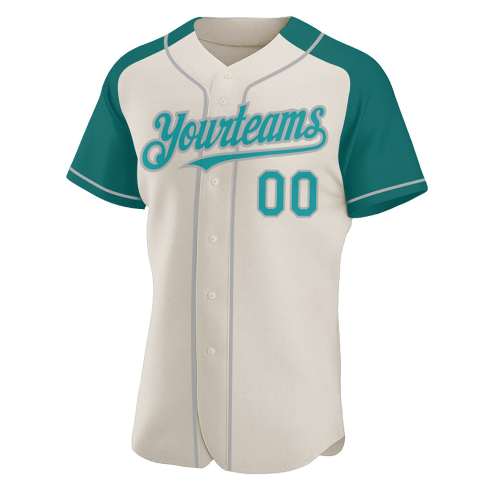 Custom Cream Teal-Gray Authentic Raglan Sleeves Baseball Jersey view 2