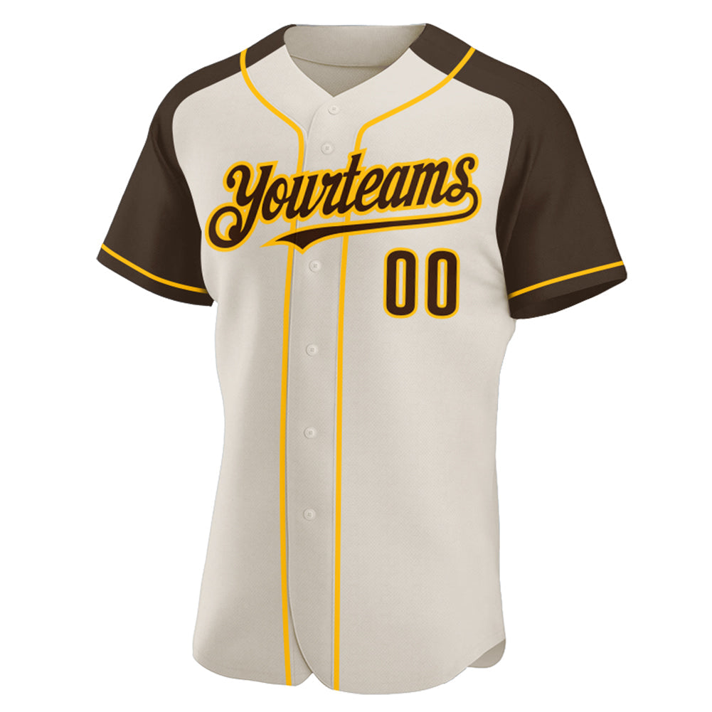Custom Cream Brown-Gold Authentic Raglan Sleeves Baseball Jersey view 2