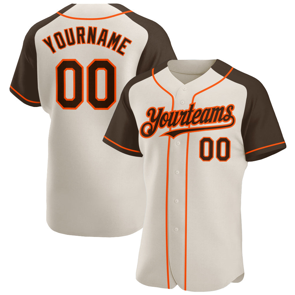 Custom Cream Brown-Orange Authentic Raglan Sleeves Baseball Jersey - Main View