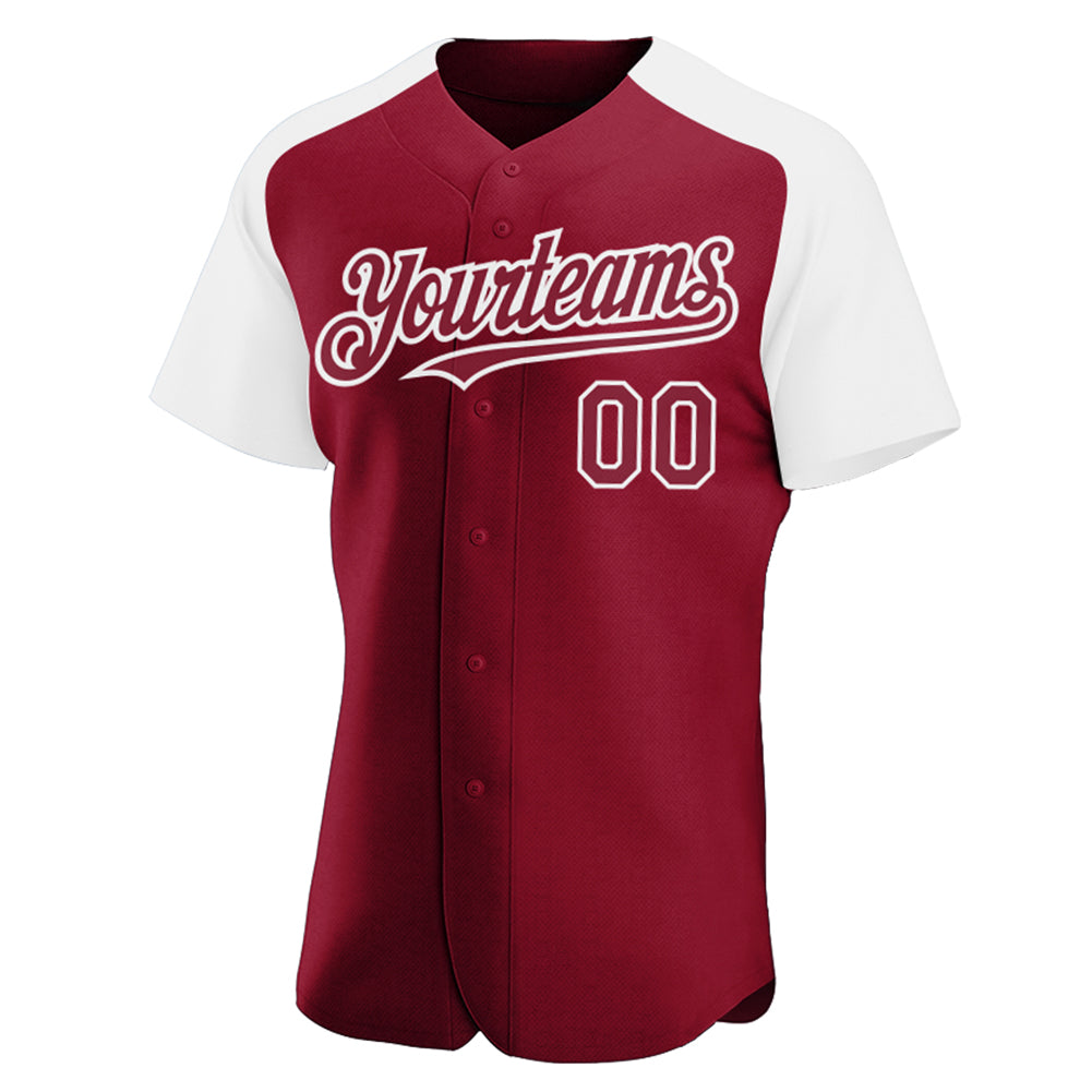 Custom Crimson White Authentic Raglan Sleeves Baseball Jersey view 2