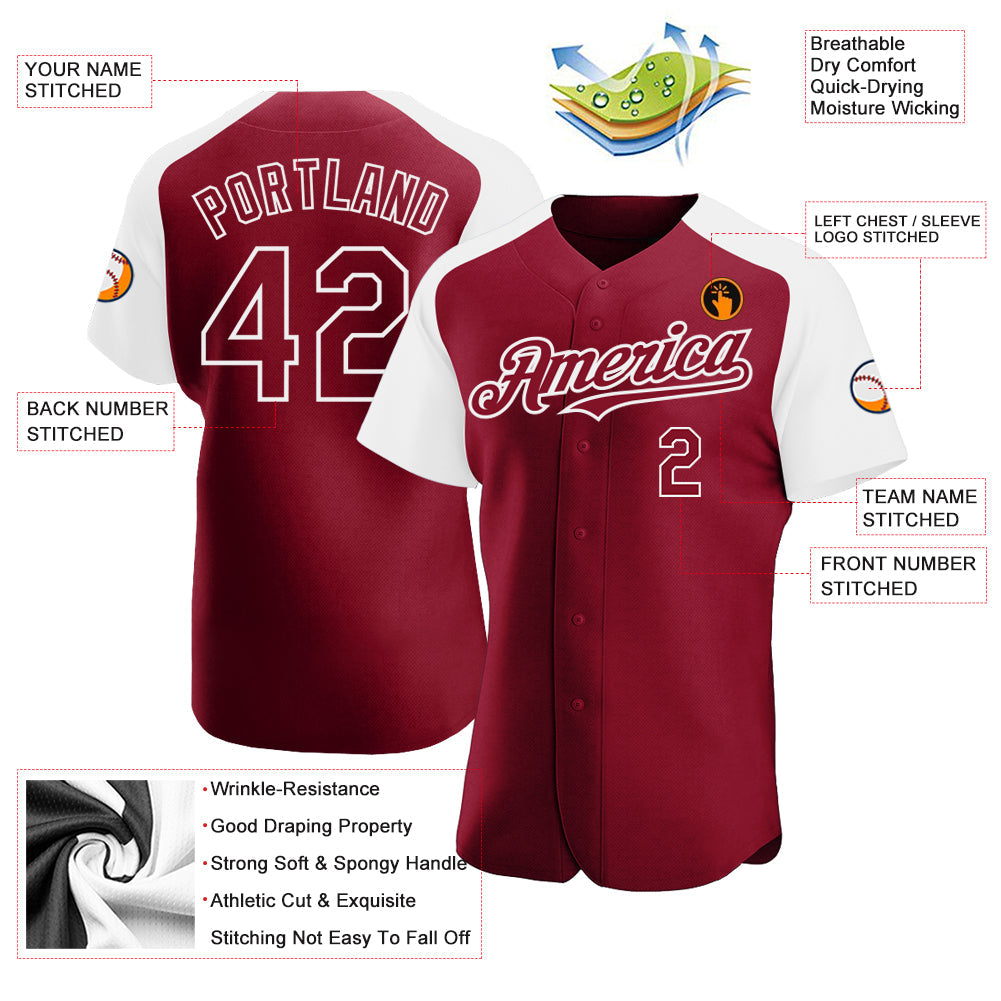 Custom Crimson White Authentic Raglan Sleeves Baseball Jersey view 3