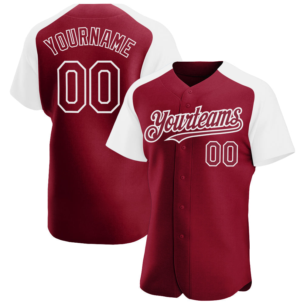 Custom Crimson White Authentic Raglan Sleeves Baseball Jersey - Main View