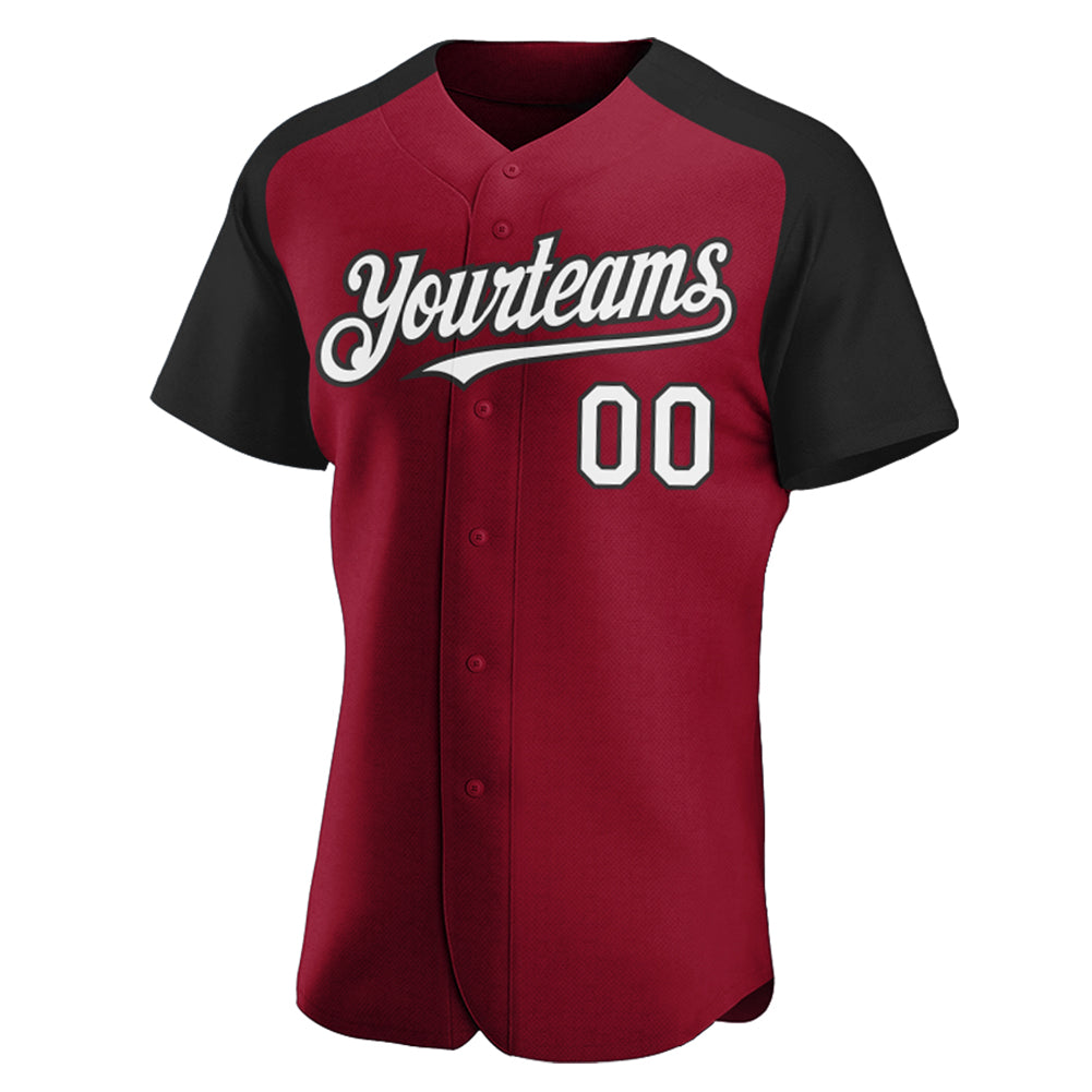 Custom Crimson White-Black Authentic Raglan Sleeves Baseball Jersey view 2