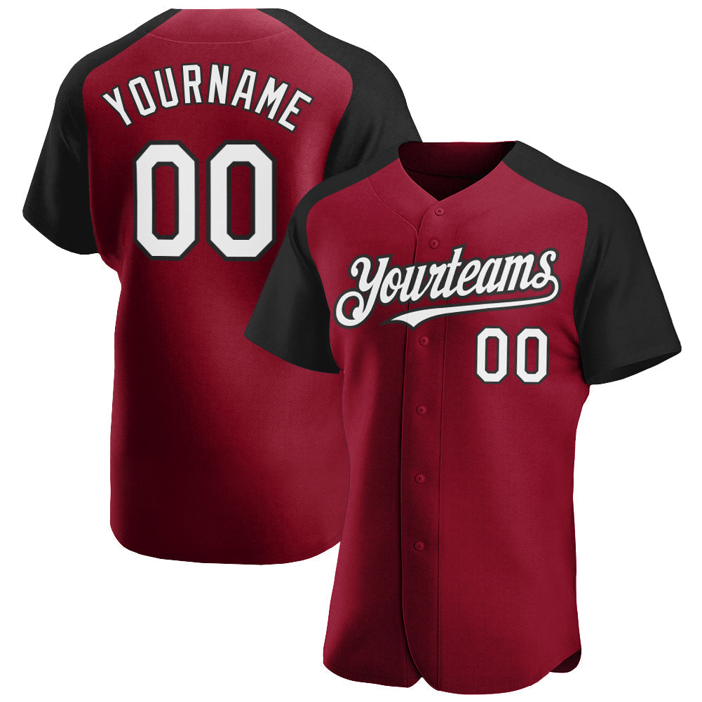 Custom Crimson White-Black Authentic Raglan Sleeves Baseball Jersey - Main View