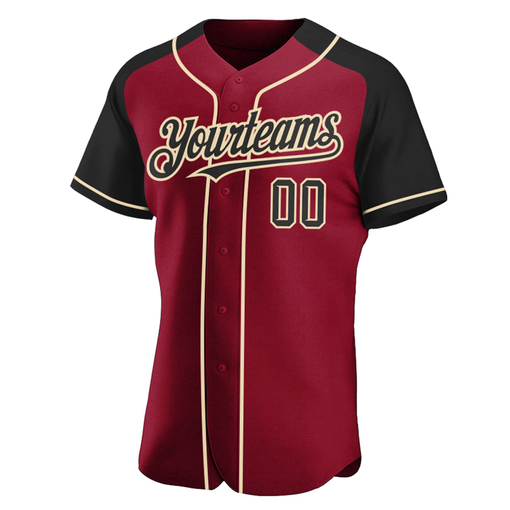 Custom Crimson Black-City Cream Authentic Raglan Sleeves Baseball Jersey view 2