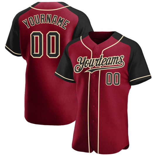 Custom Crimson Black-City Cream Authentic Raglan Sleeves Baseball Jersey - Main View