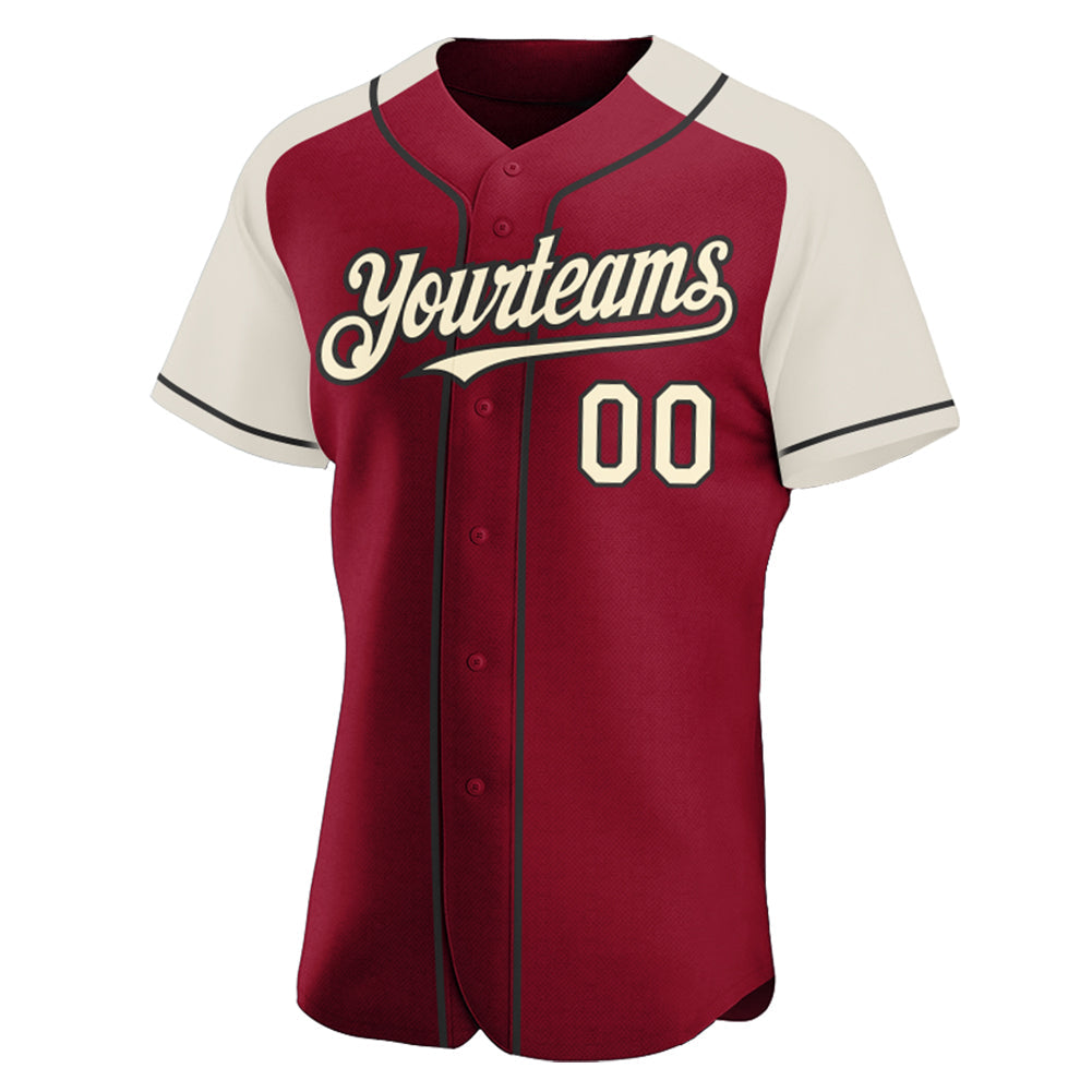 Custom Crimson Cream-Black Authentic Raglan Sleeves Baseball Jersey view 2