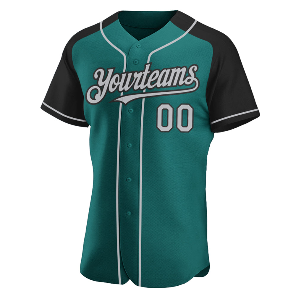 Custom Teal Gray-Black Authentic Raglan Sleeves Baseball Jersey view 2