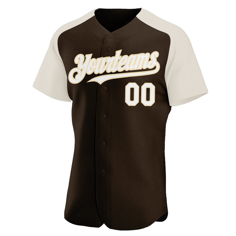 Custom Brown White-Cream Authentic Raglan Sleeves Baseball Jersey view 2