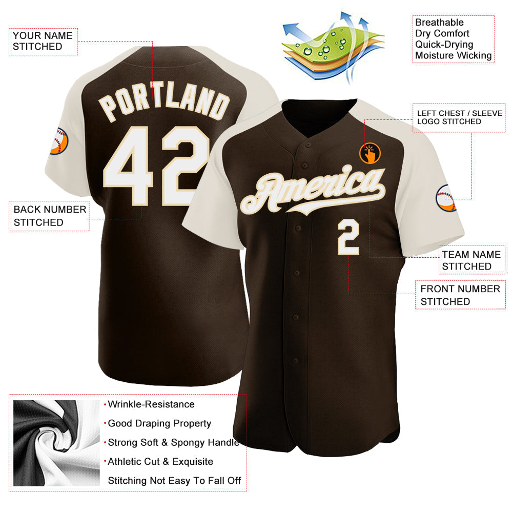 Custom Brown White-Cream Authentic Raglan Sleeves Baseball Jersey view 3