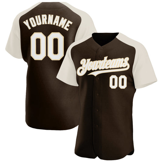 Custom Brown White-Cream Authentic Raglan Sleeves Baseball Jersey - Main View