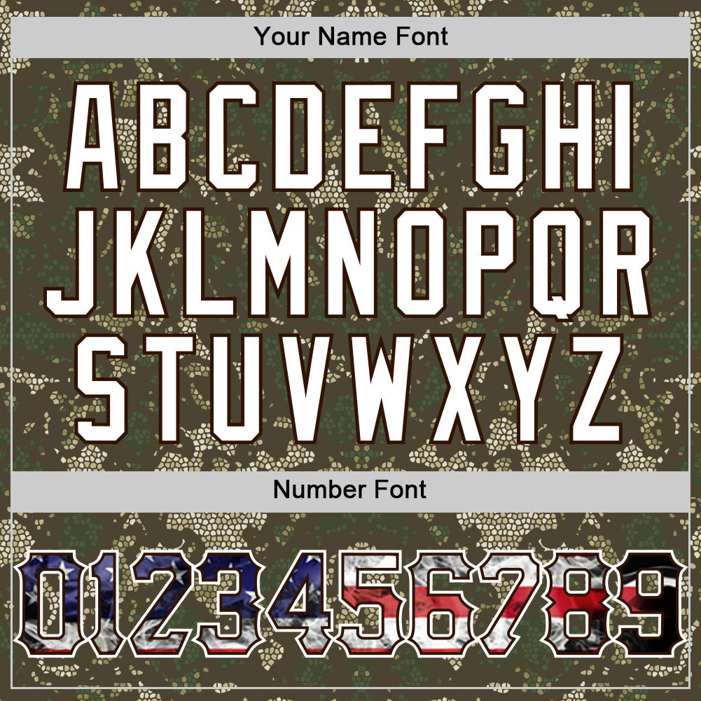 Custom Camo USA Flag Red Blue Brown-White Patriotic Mosaic Camouflage Stars & Stripes Raglan Sleeves Authentic Baseball Jersey view 5