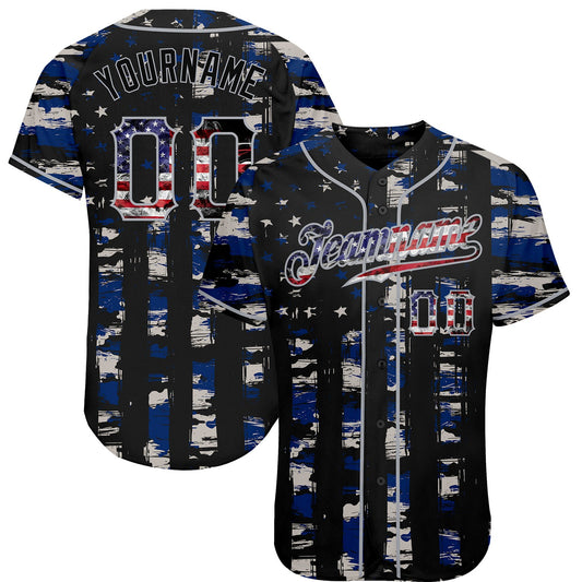 Custom Black USA Flag-Gray Distressed Grunge Patriotic Raglan Sleeves Authentic Baseball Jersey - Main View