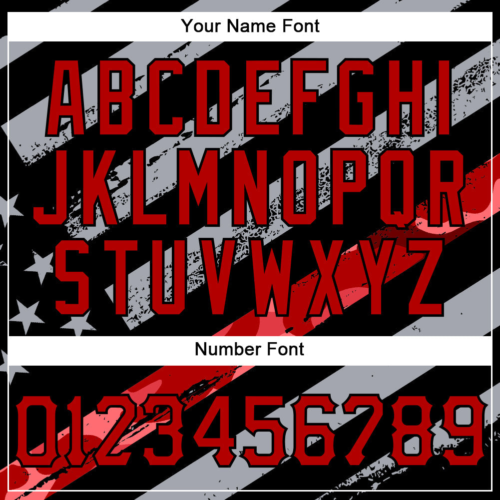 Custom Black Red American Flag Patriotic Camo Raglan Sleeves Authentic Baseball Jersey view 5