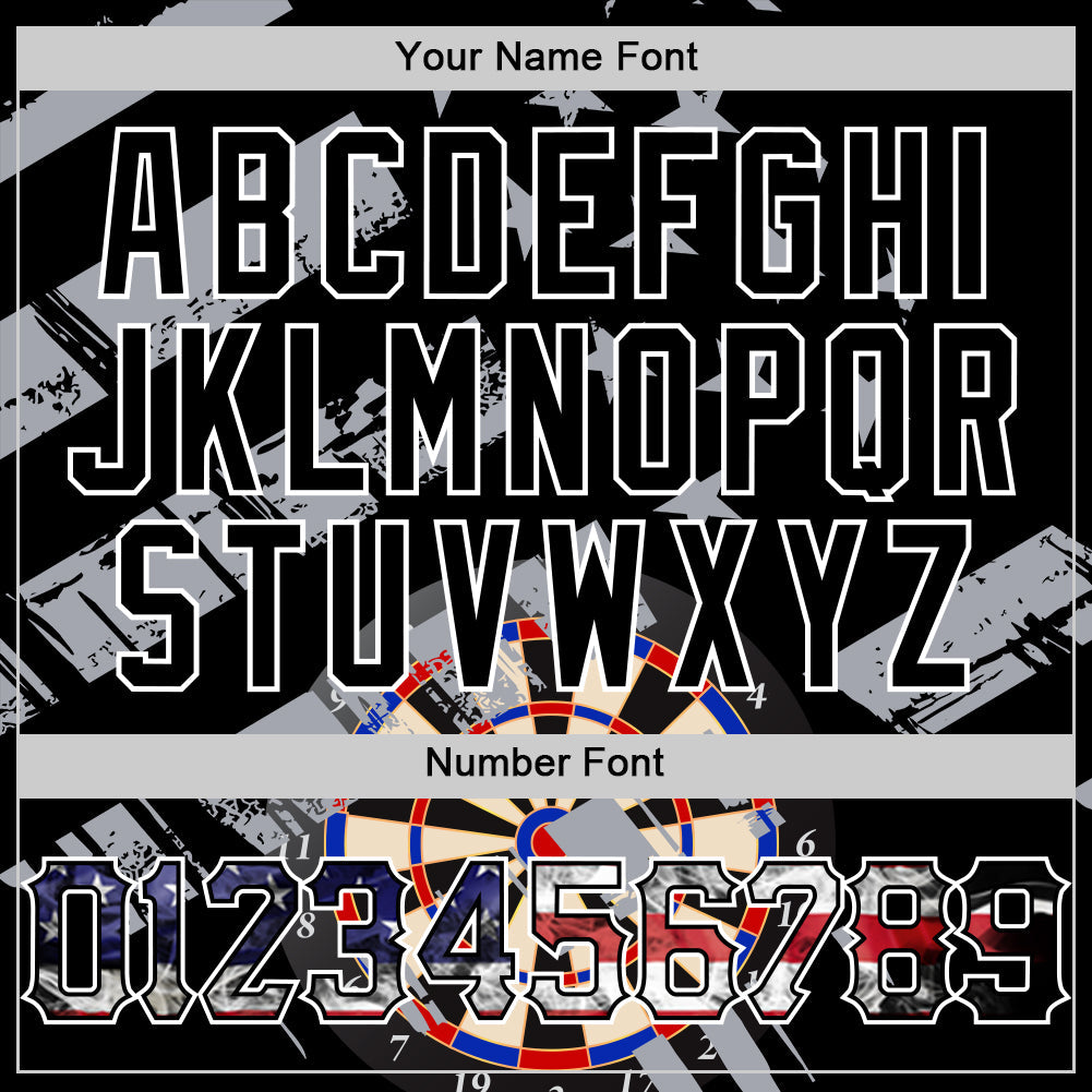 Custom Black USA Flag-White Darts Patriotic Mosaic Camo Raglan Sleeves Authentic Baseball Jersey view 5
