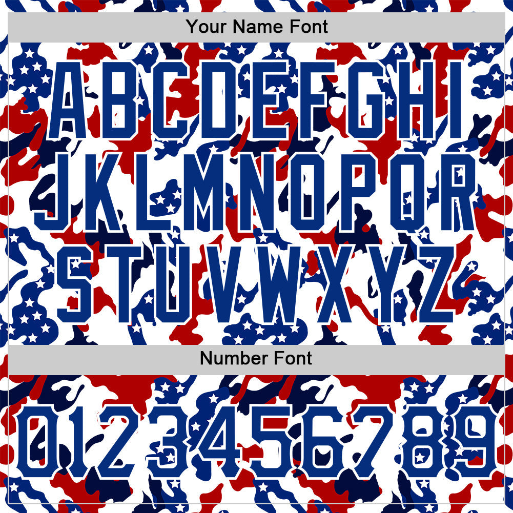 Custom White Royal Red-Navy Camo American Flag Patriotic Raglan Sleeves Authentic Baseball Jersey view 5