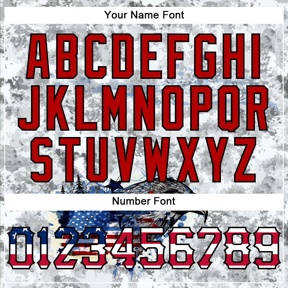 Custom White USA Flag Red-Black Bald Eagle Patriotic Grunge Camo Raglan Sleeves Authentic Baseball Jersey view 5