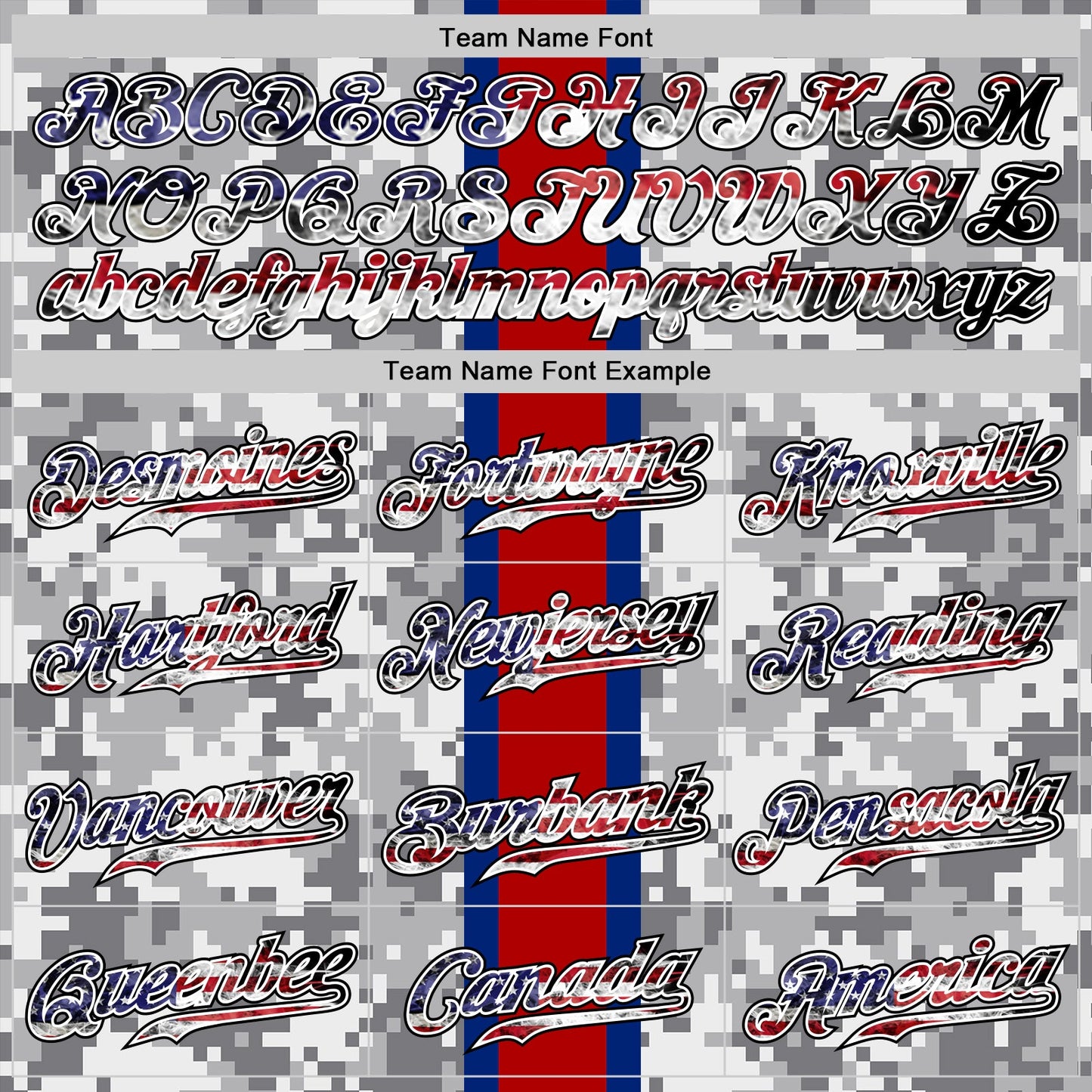 Custom Camo USA Flag Red Blue Black-White Patriotic Pixel Camouflage Stars & Stripes Raglan Sleeves Authentic Baseball Jersey view 4
