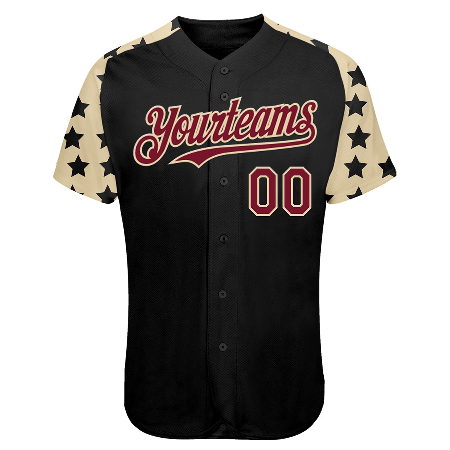 Custom Black Crimson-Cream Star Raglan Sleeves Authentic Baseball Jersey view 2