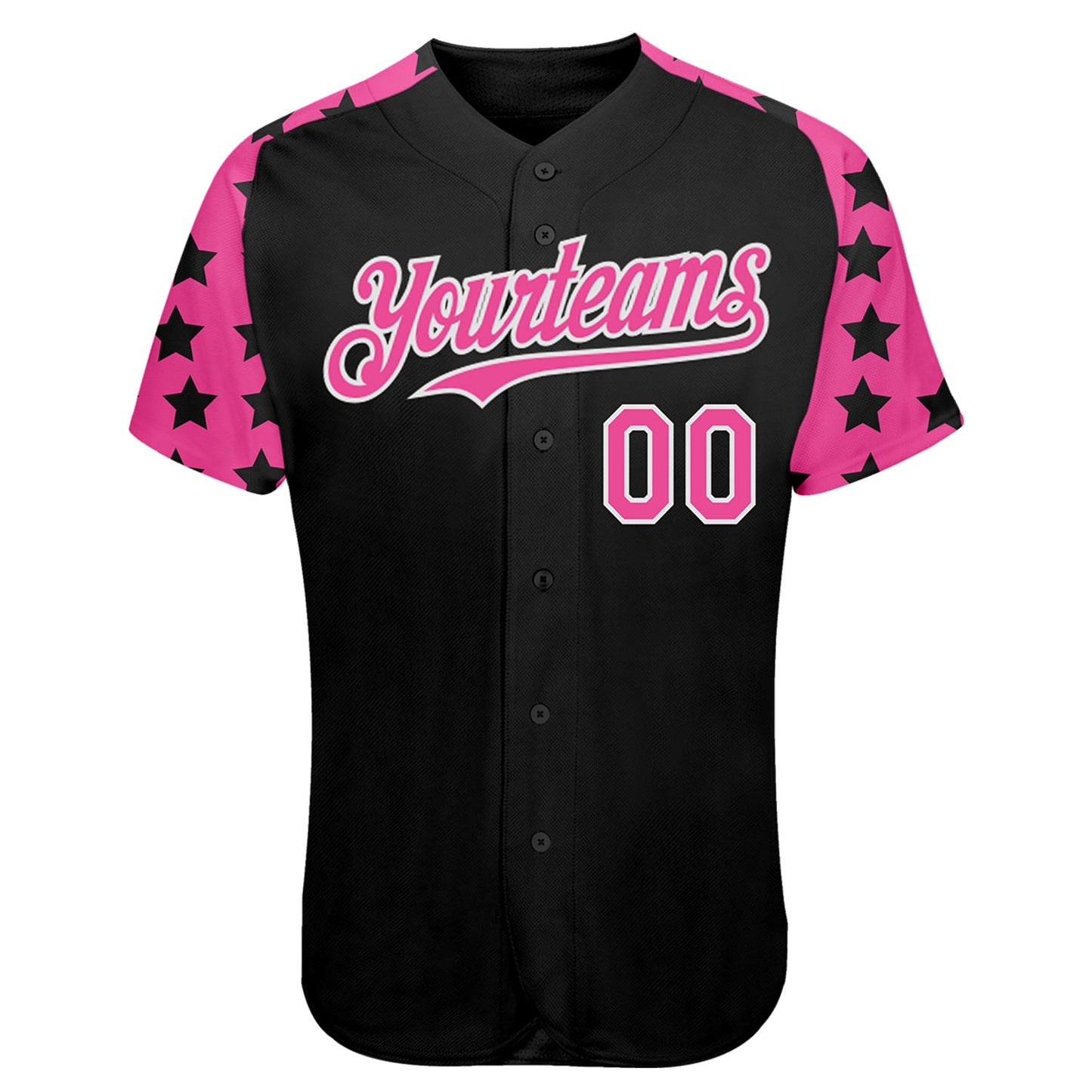 Custom Black Pink-White Star Raglan Sleeves Authentic Baseball Jersey view 2