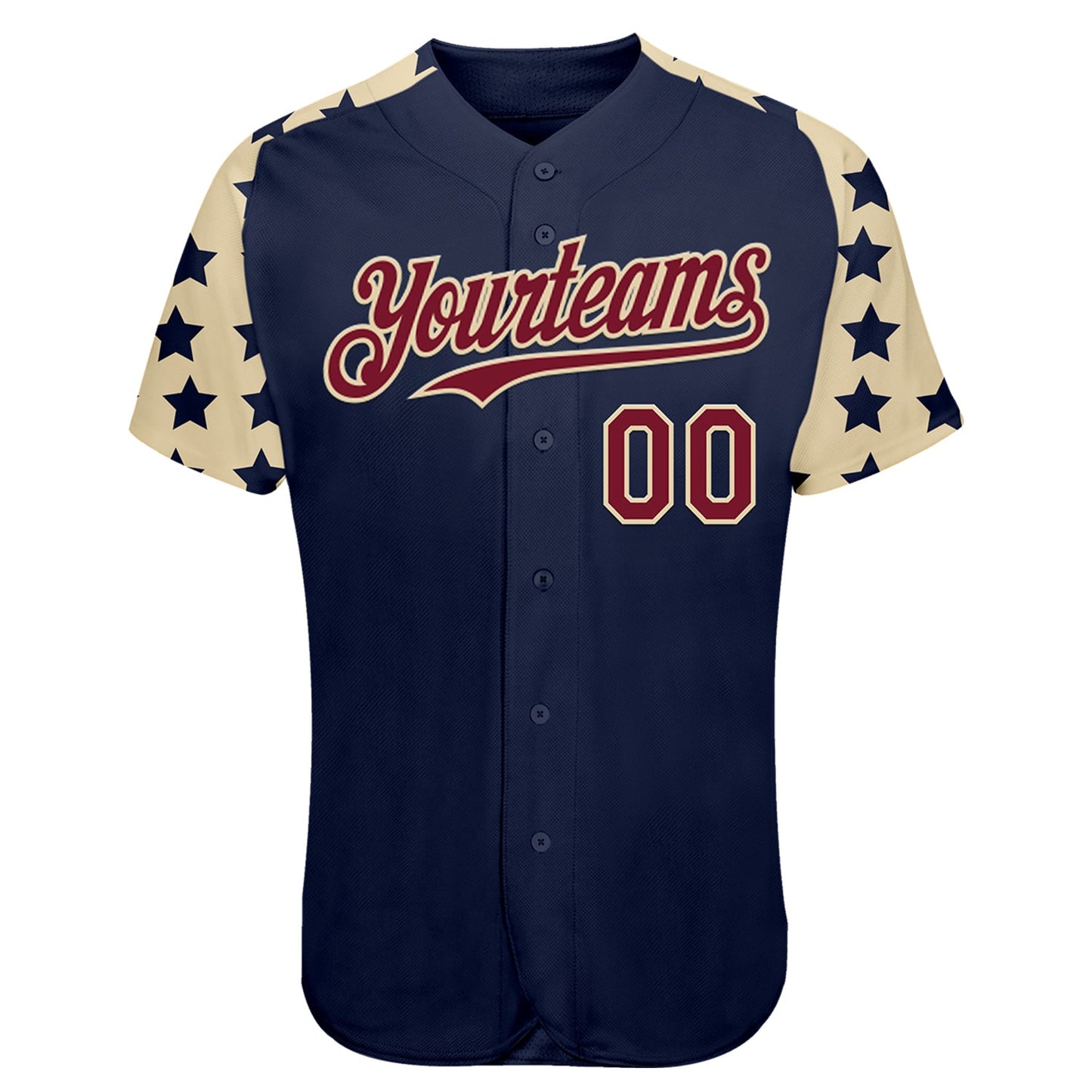 Custom Navy Crimson-Cream Star Raglan Sleeves Authentic Baseball Jersey view 2